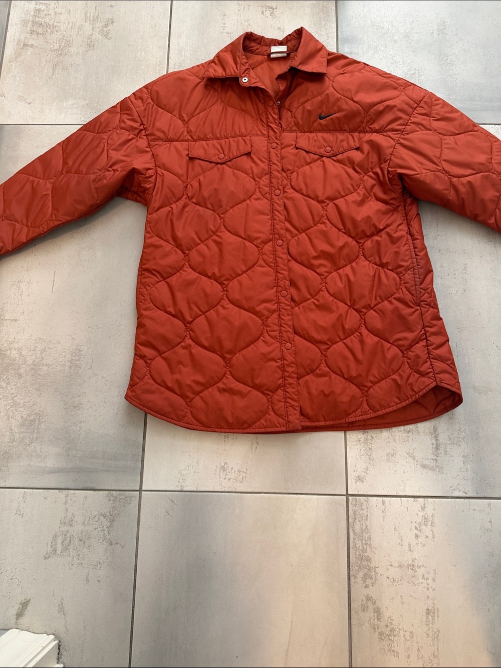 Nike Brick Red Quilted Button-Front Shirt Jacket